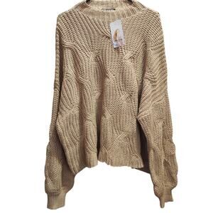 PRETTYGARDEN cable knit oversized chunky sweater size large NWT brown